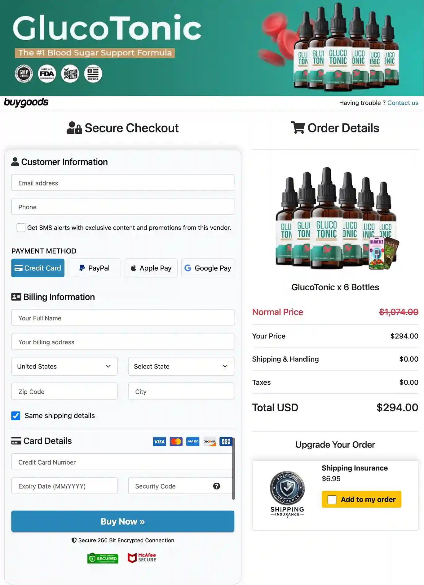 GlucoTonic Secure Payment Page